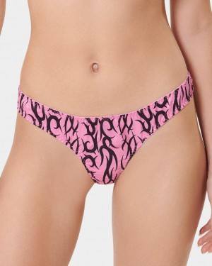 Bluebella BB x Ashley Williams Tattoo Print Luxury Satin Thong Lingerie Pink / Black | USAEX3293