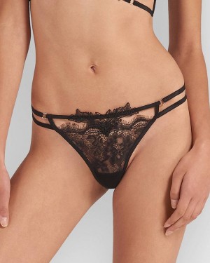 Bluebella Lumi Thong Panties Black | USAUT3147