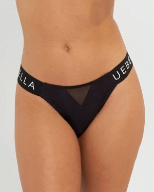 Bluebella Mabel Eco Bamboo Mesh Thong Panties Black | USAWY3134