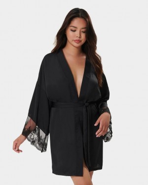 Bluebella Marseille Luxury Satin Kimono Nightwear Black | USAUT3465