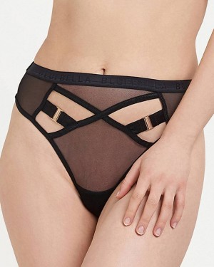 Bluebella Oslo High-Waist Thong Panties Black | USAEX3009