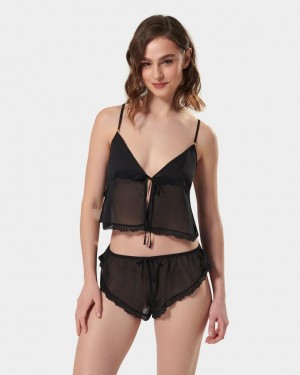 Bluebella Pia Crop Cami and Short Sets Black | USAMA3445