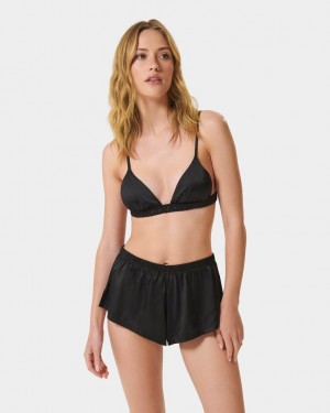 Bluebella Saskia Luxury Satin Soft Bra and Short Sets Black | USAZG3451