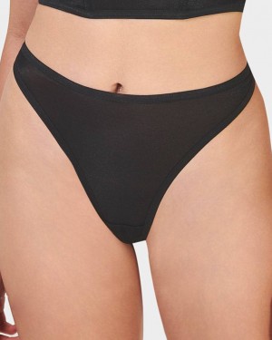 Bluebella Thena High-Waist Thong Panties Black | USAQZ3179