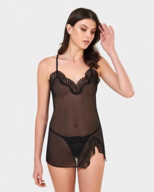 Bluebella Trista Short Chemise and Thong Sets Black | USAOR3463