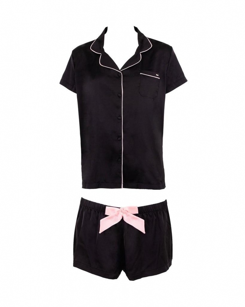 Bluebella Abigail Shirt and Short Sets Black / Pink | USADN3432