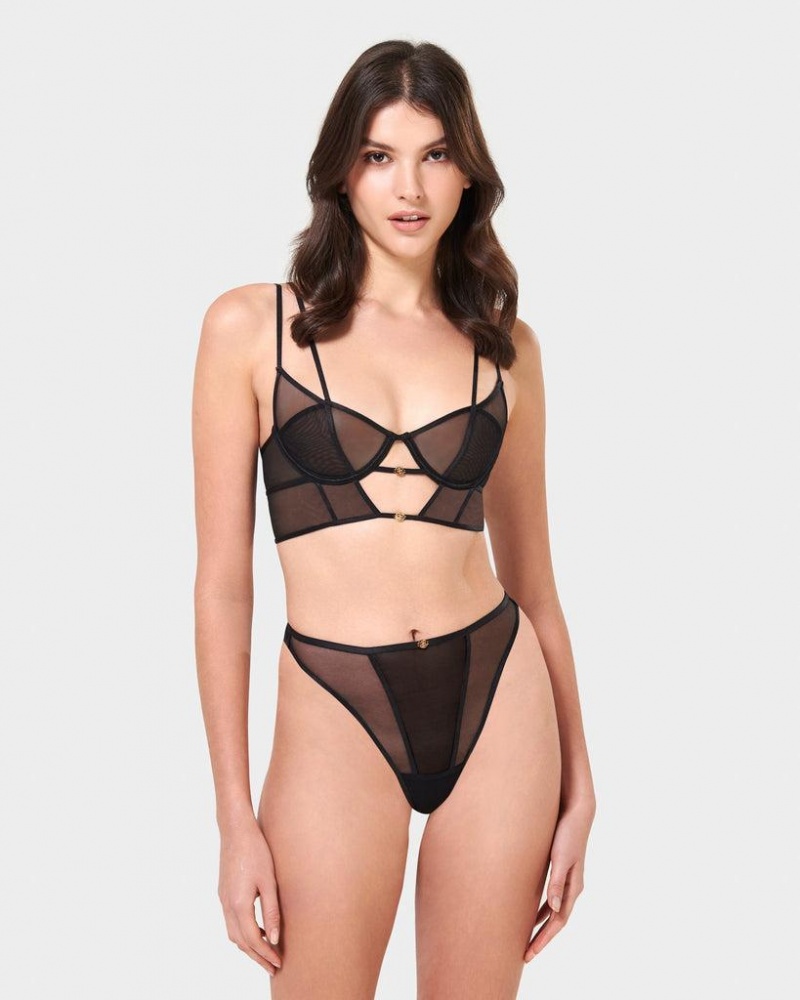 Bluebella Alya Eco High-Waist Thong Lingerie Black | USAOR3269