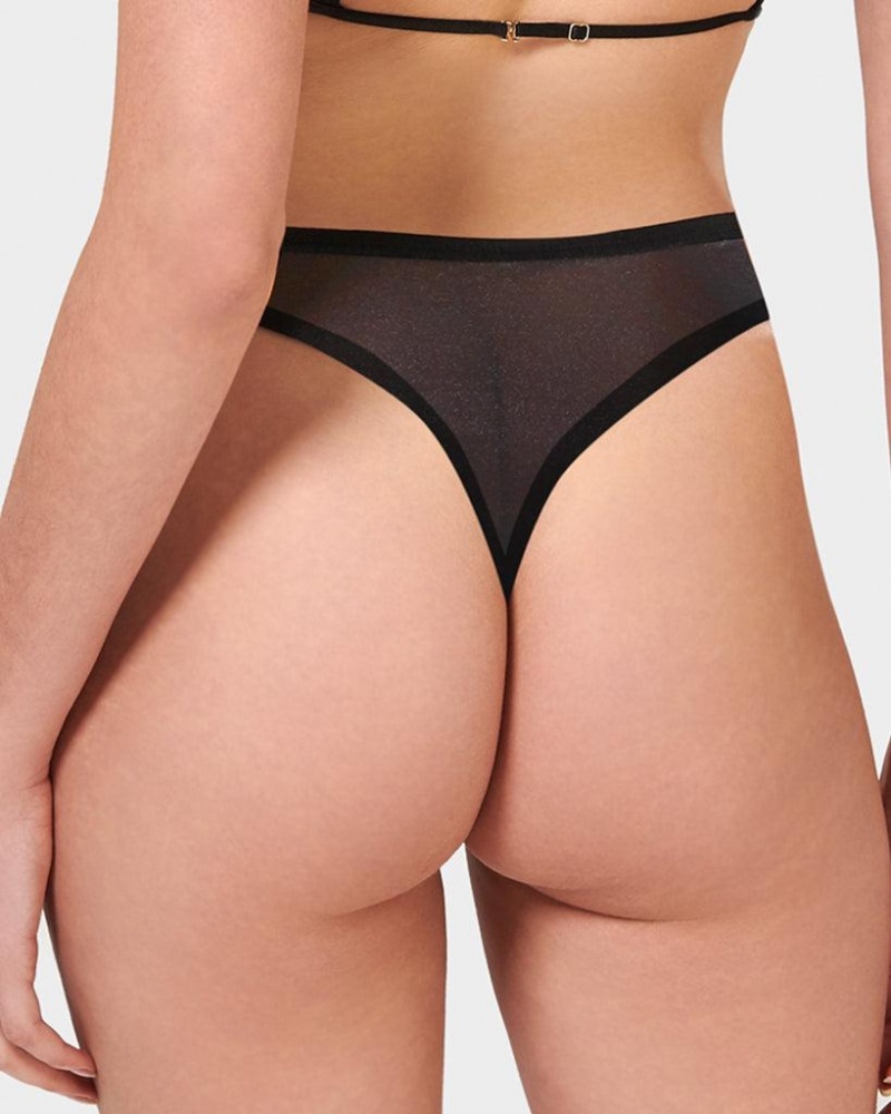 Bluebella Alya Eco High-Waist Thong Lingerie Black | USAOR3269