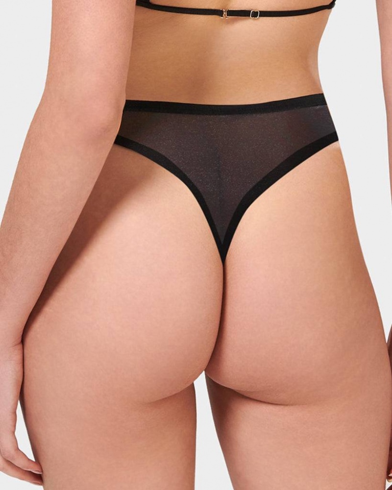 Bluebella Alya Eco High-Waist Thong Panties Black | USANB3155