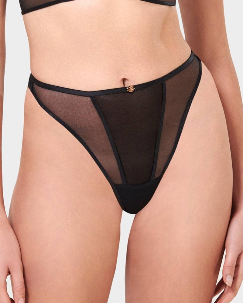 Bluebella Alya Eco High-Waist Thong Panties Black | USANB3155