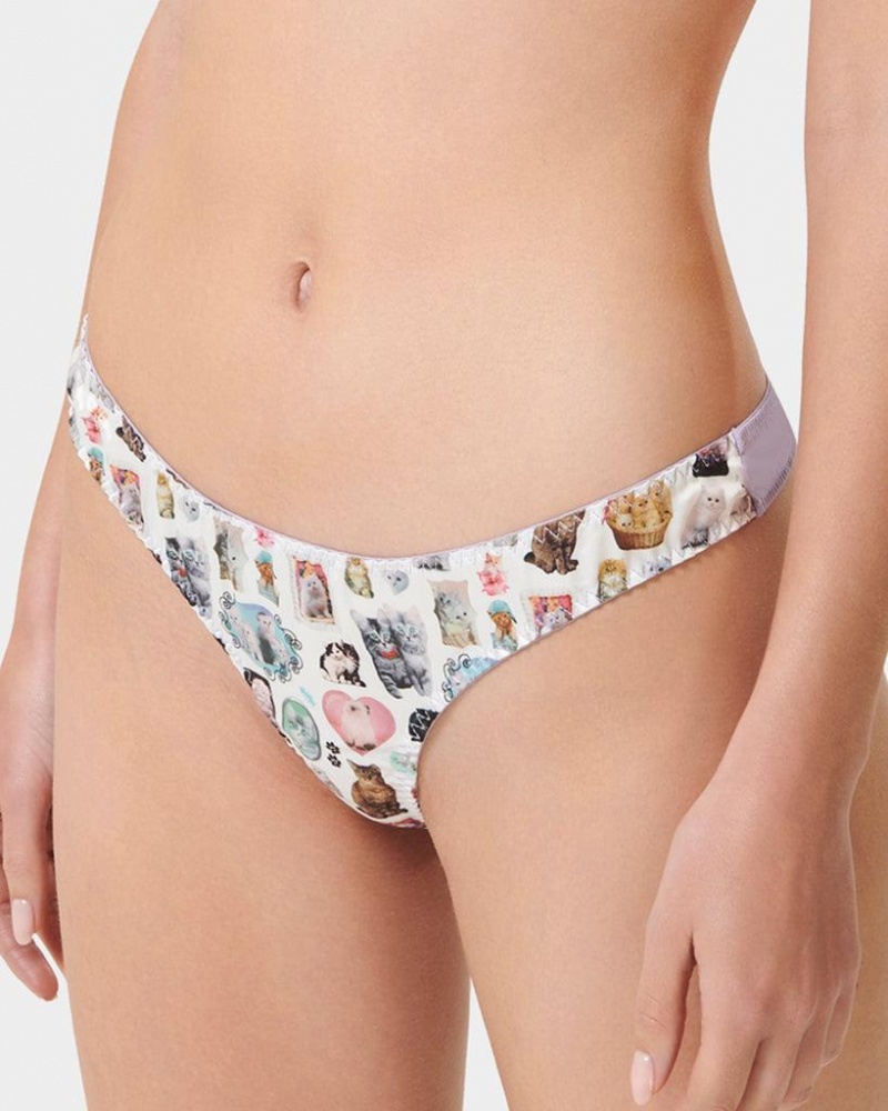 Bluebella BB x Ashley Williams Kitten Print Luxury Satin Thong Lingerie Multicolor | USANB3323