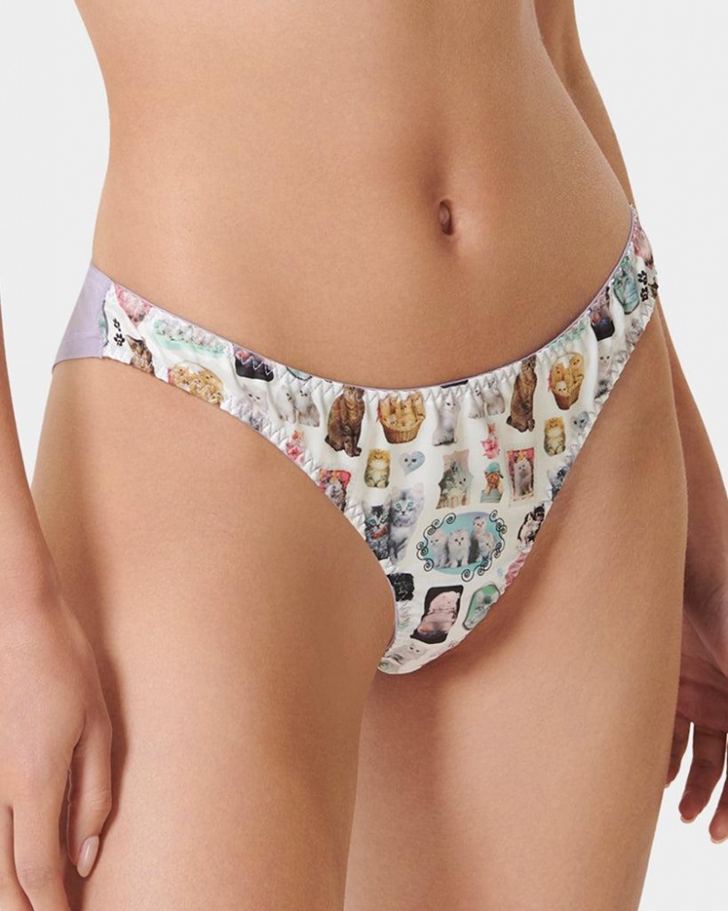 Bluebella BB x Ashley Williams Kitten Print Luxury Satin Panty Lingerie Multicolor | USAXF3327