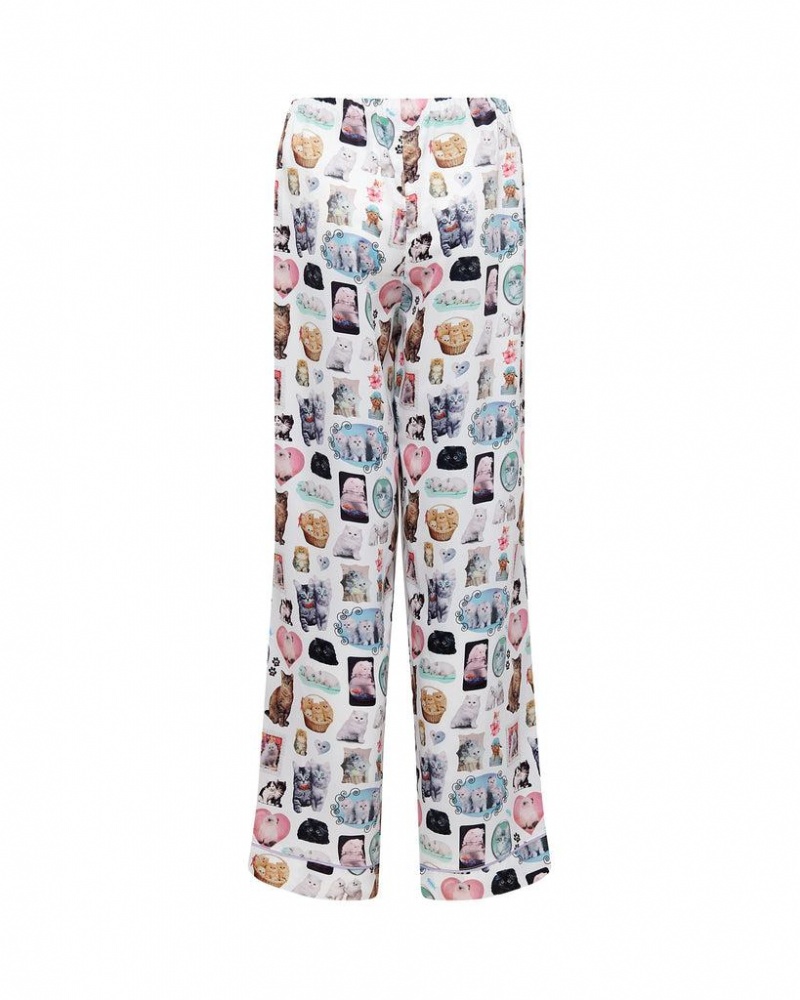 Bluebella BB x Ashley Williams Kitten Print Luxury Satin Trousers Nightwear Multicolor | USASO3460