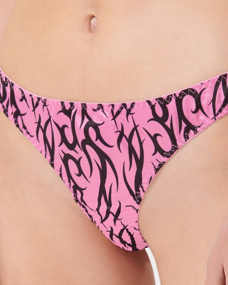 Bluebella BB x Ashley Williams Tattoo Print Luxury Satin Panty Panties Pink / Black | USAAP3169