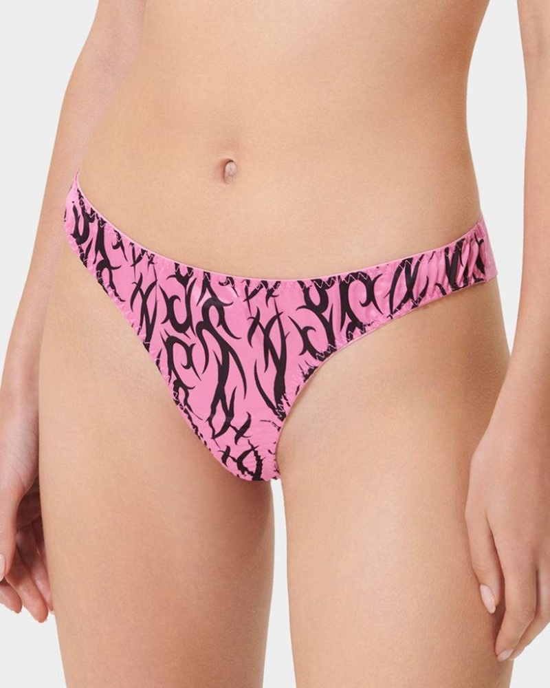 Bluebella BB x Ashley Williams Tattoo Print Luxury Satin Panty Panties Pink / Black | USAAP3169