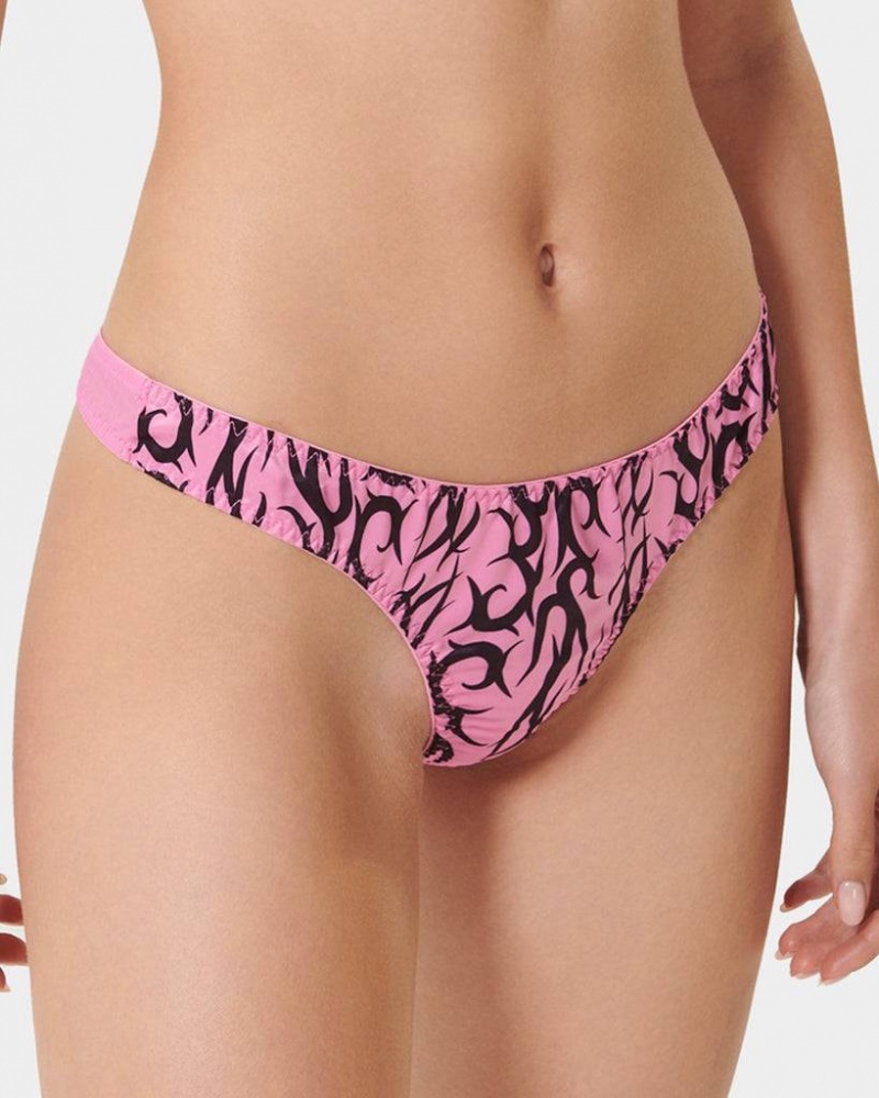 Bluebella BB x Ashley Williams Tattoo Print Luxury Satin Thong Panties Pink / Black | USAWY3178