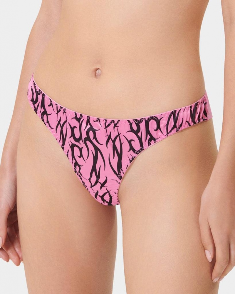 Bluebella BB x Ashley Williams Tattoo Print Luxury Satin Panty Lingerie Pink / Black | USASO3284