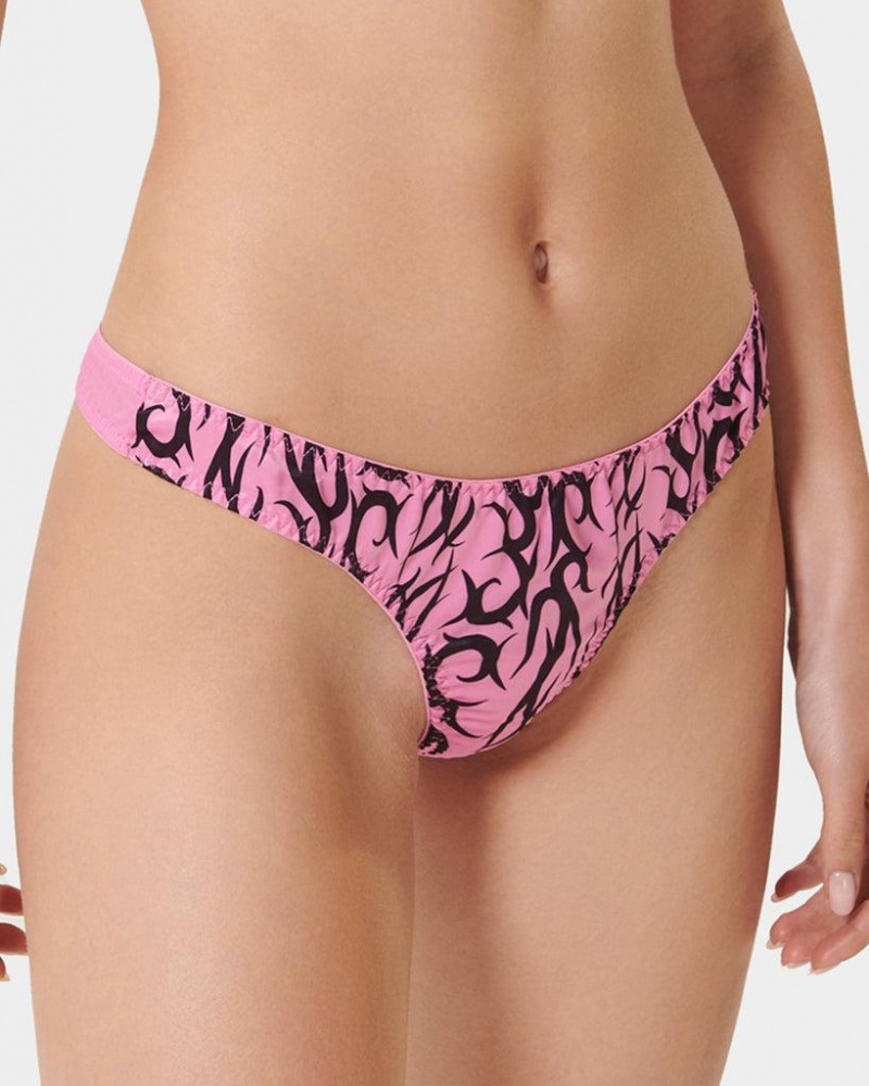 Bluebella BB x Ashley Williams Tattoo Print Luxury Satin Thong Lingerie Pink / Black | USAEX3293