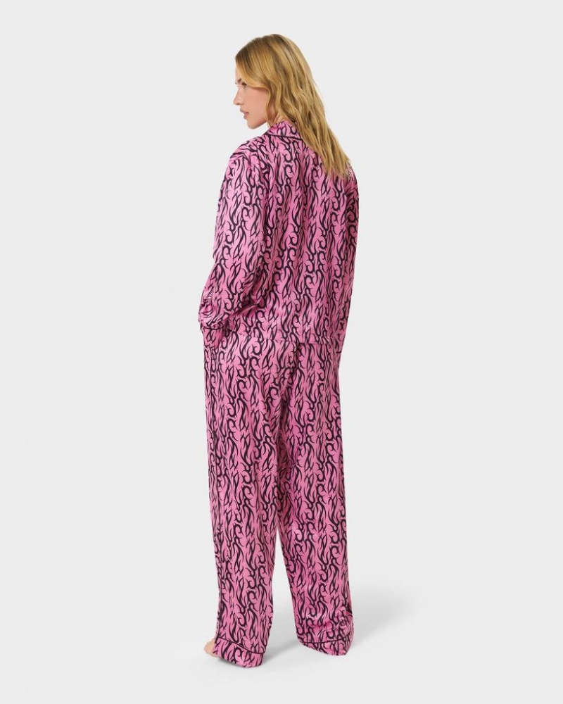 Bluebella BB x Ashley Williams Tattoo Print Luxury Satin Trousers Nightwear Pink / Black | USAHK3456