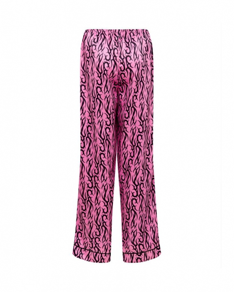 Bluebella BB x Ashley Williams Tattoo Print Luxury Satin Trousers Nightwear Pink / Black | USAHK3456