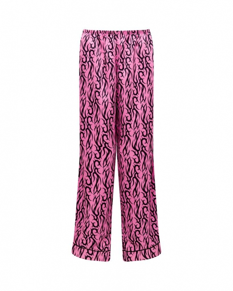 Bluebella BB x Ashley Williams Tattoo Print Luxury Satin Trousers Nightwear Pink / Black | USAHK3456