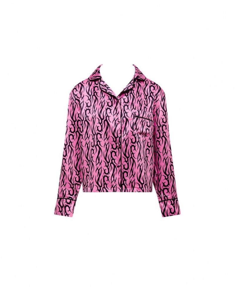 Bluebella BB x Ashley Williams Tattoo Print Luxury Satin Shirt Nightwear Pink / Black | USAGL3457