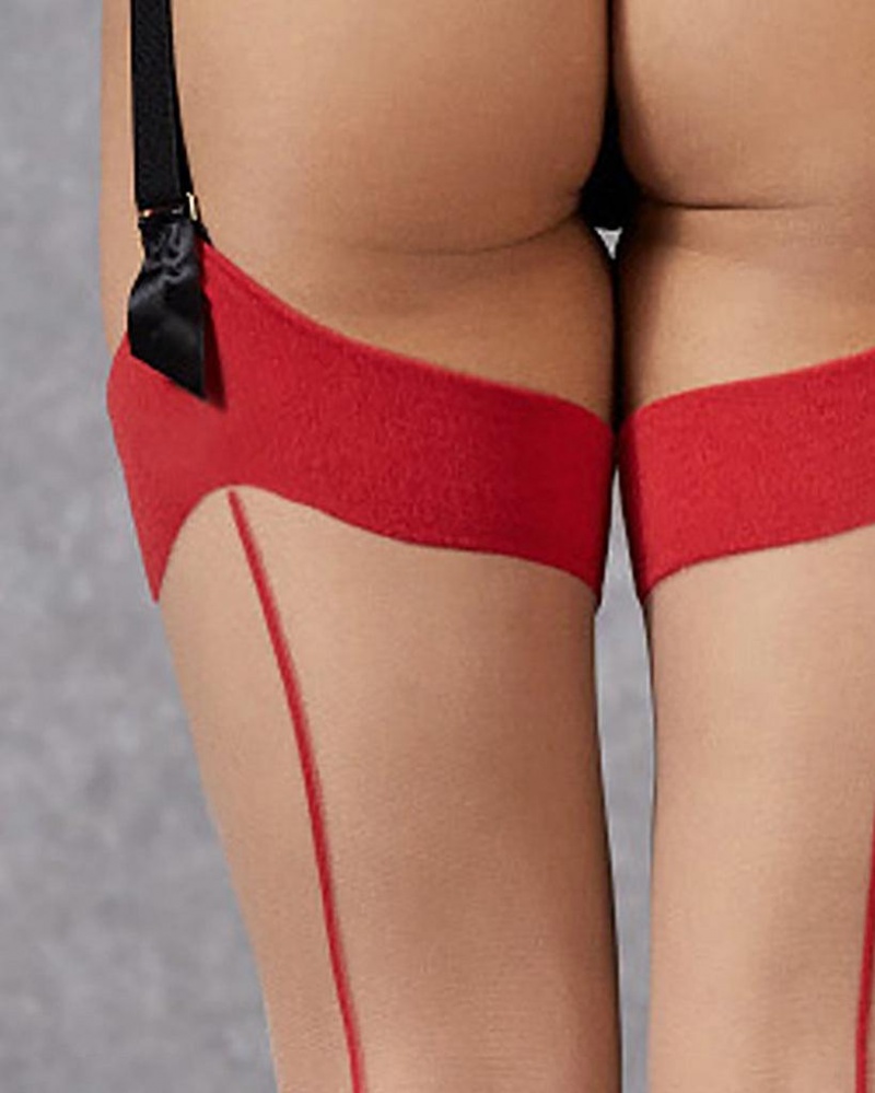 Bluebella Back Seam Leg/Plain Top Stockings Red | USAWY3495