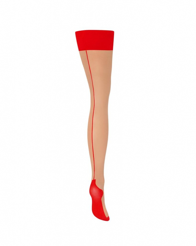 Bluebella Back Seam Leg/Plain Top Stockings Red | USAWY3495