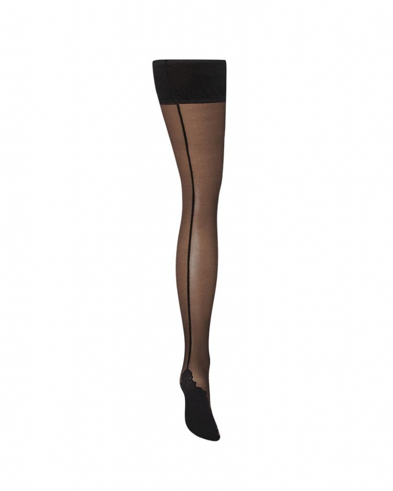 Bluebella Back Seam Leg/Plain Top Thigh Highs Stockings Black | USAGL3475