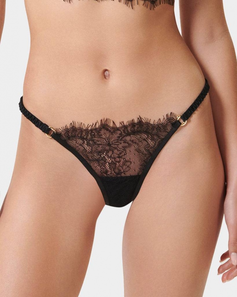 Bluebella Camelia Thong Panties Black | USACE3184