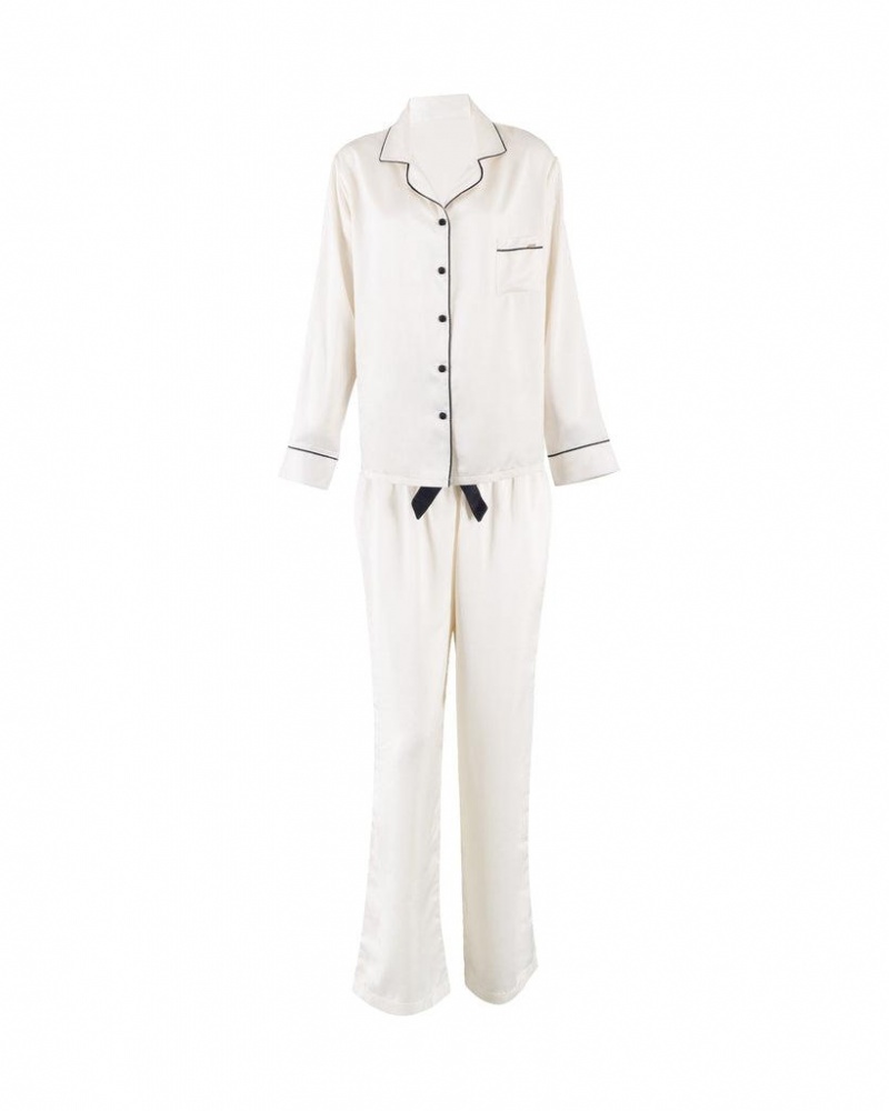 Bluebella Claudia Shirt and Trouser Nightwear Cream | USASO3433