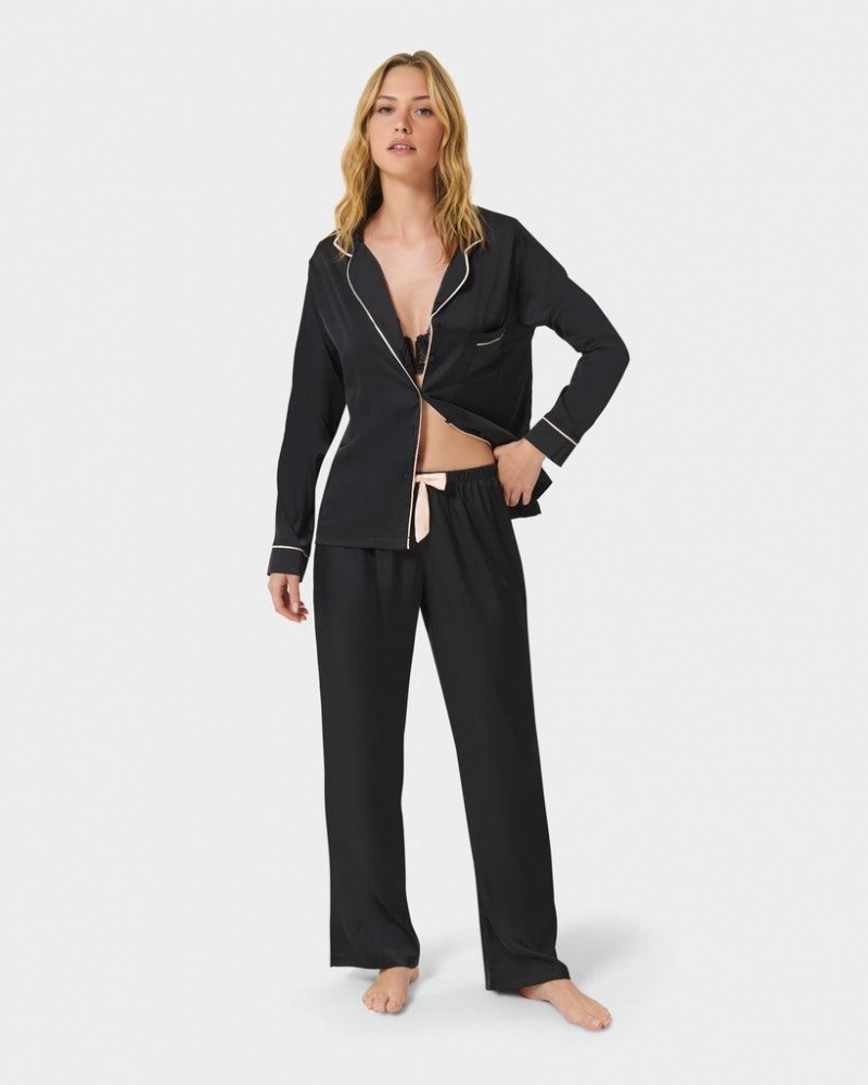 Bluebella Claudia Shirt and Trouser Nightwear Black | USAUT3438