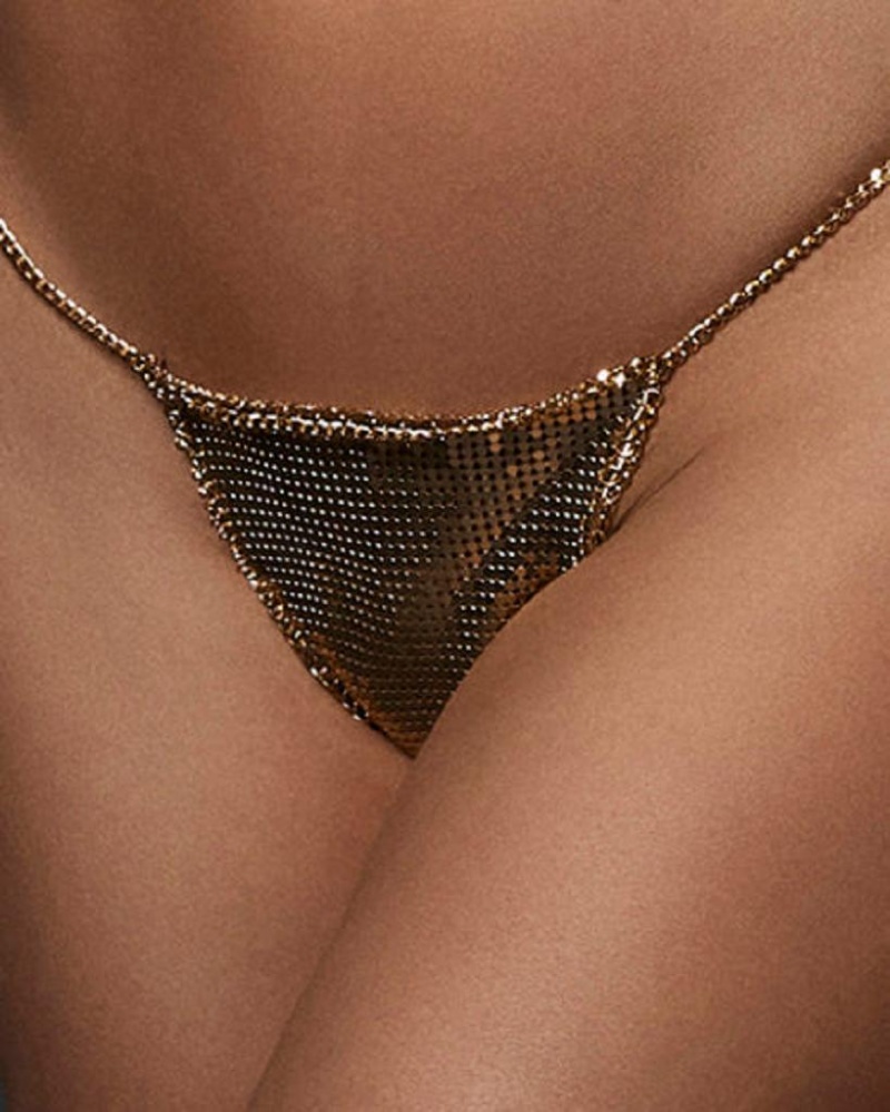 Bluebella Cyla Chainmail Thong Lingerie Gold | USACE3300