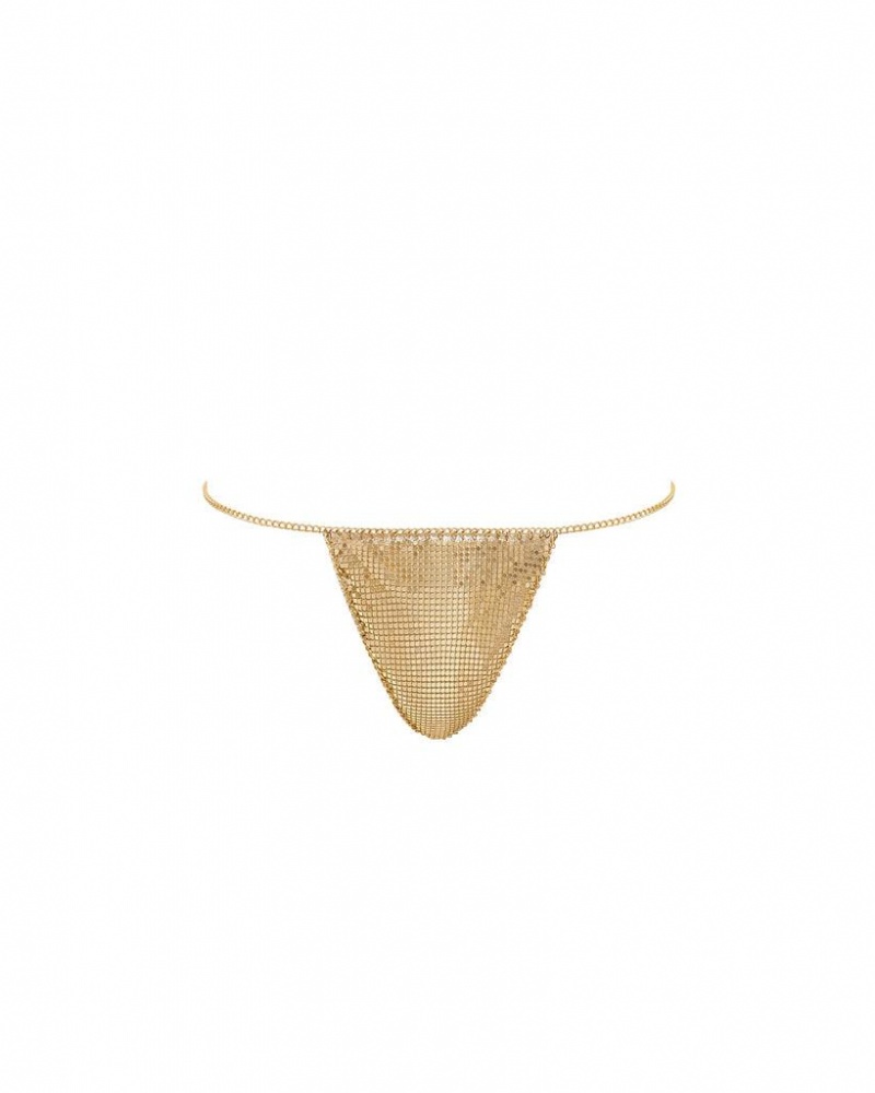 Bluebella Cyla Chainmail Thong Lingerie Gold | USACE3300