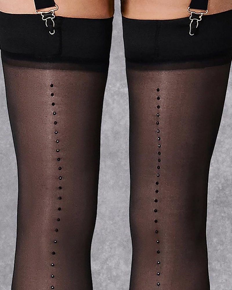 Bluebella Diamante Back Seam Leg/Plain Top Stockings Black | USADN3484