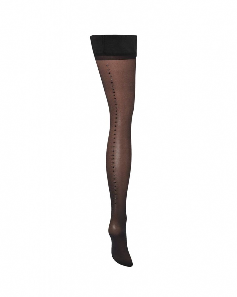 Bluebella Diamante Back Seam Leg/Plain Top Stockings Black | USADN3484