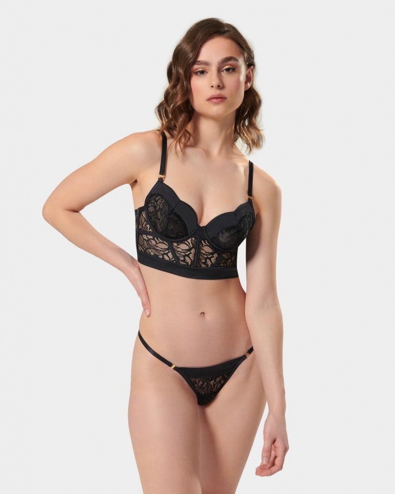 Bluebella Eleanora Thong Lingerie Black | USACE3229