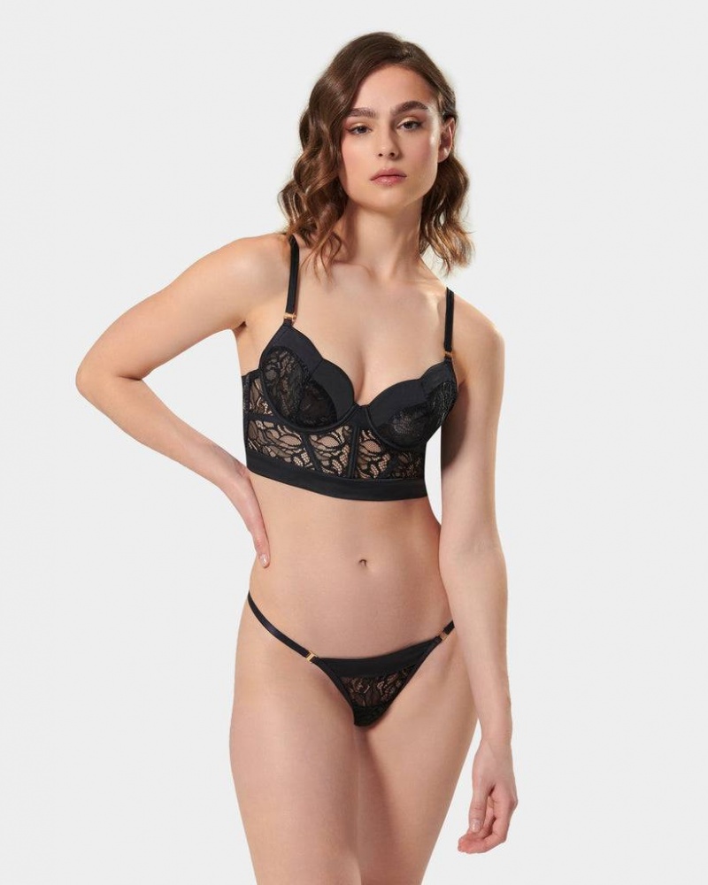 Bluebella Eleanora Thong Panties Black | USAAP3125