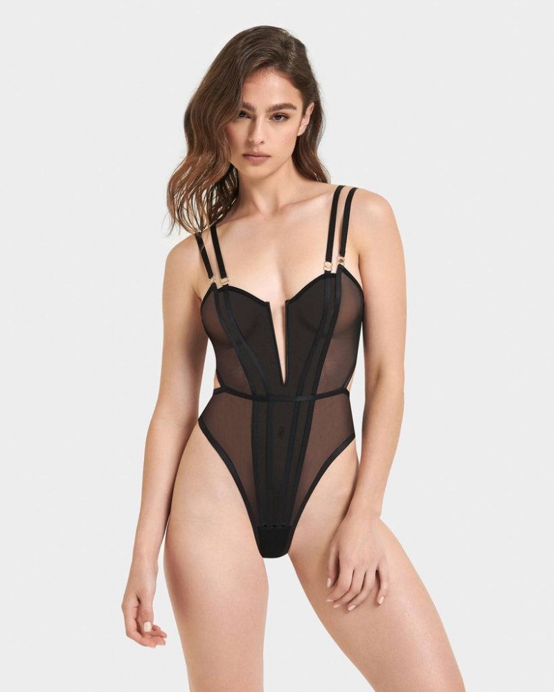 Bluebella Elizabeth Soft Bodysuit Black | USAYU3219