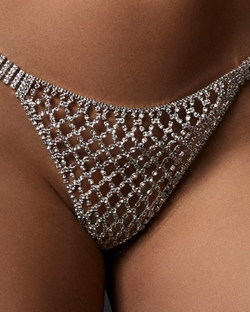 Bluebella Elsa Diamond Lattice Thong Lingerie Silver | USAXF3301