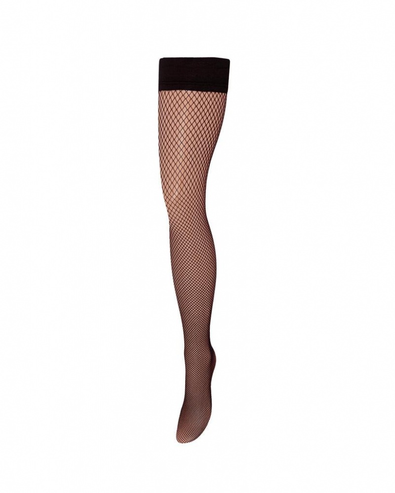 Bluebella Fishnet Leg/Plain Top Thigh Highs Stockings Black | USAFM3476