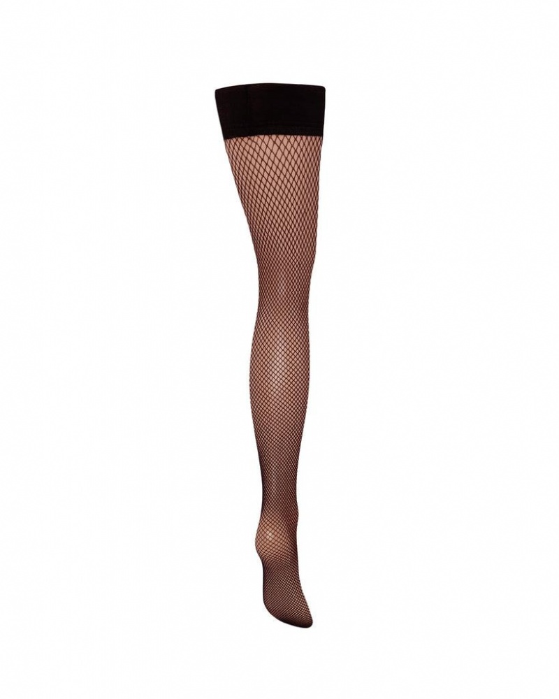 Bluebella Fishnet Leg/Plain Top Thigh Highs Stockings Black | USAFM3476