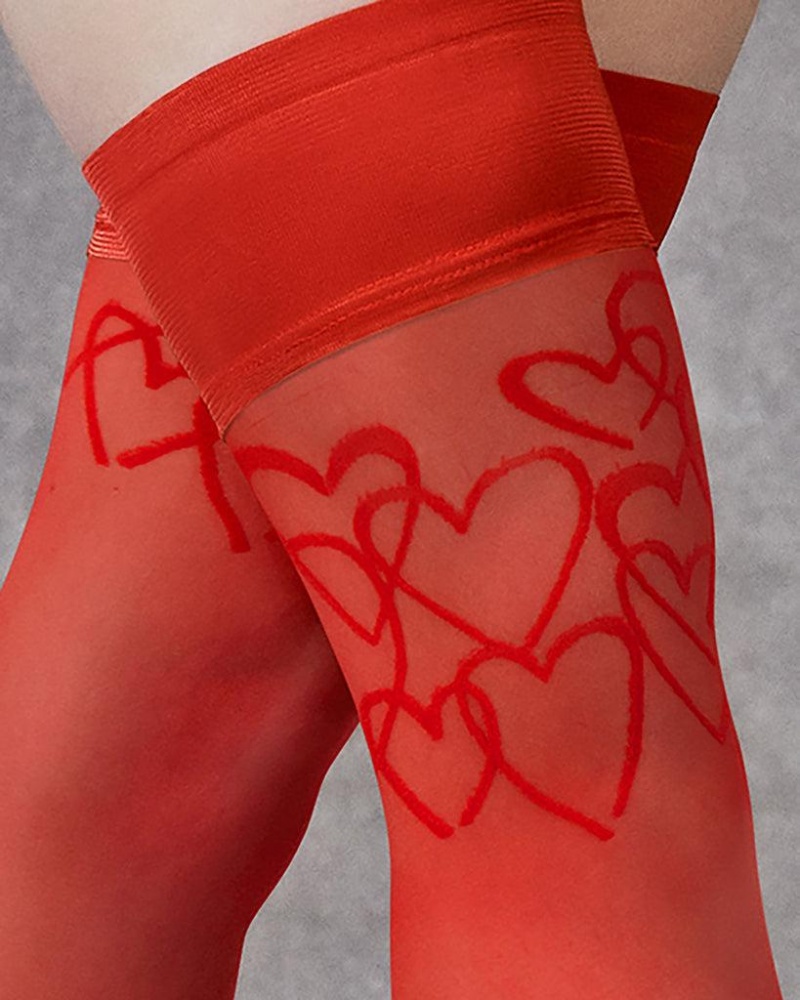 Bluebella Hearts Leg/Plain Top Thigh Highs Stockings Red | USASO3478