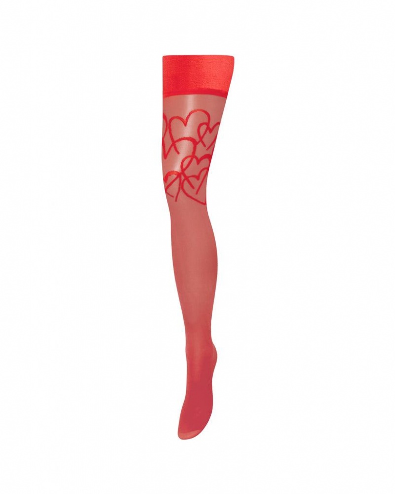 Bluebella Hearts Leg/Plain Top Thigh Highs Stockings Red | USASO3478