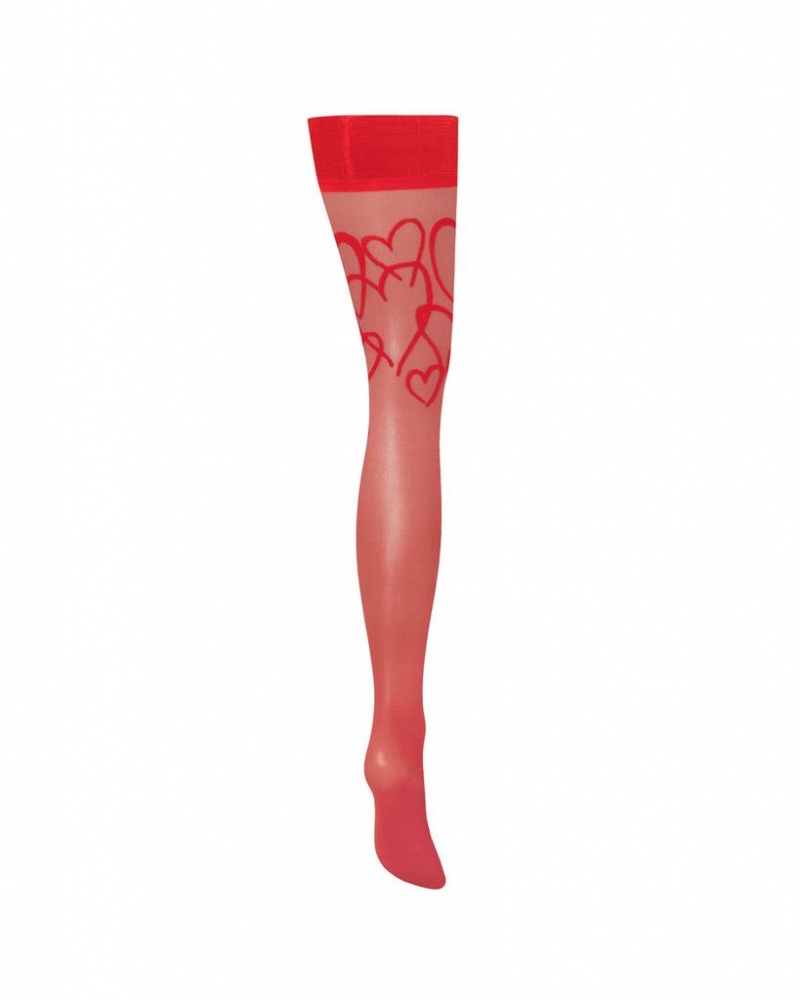 Bluebella Hearts Leg/Plain Top Thigh Highs Stockings Red | USASO3478