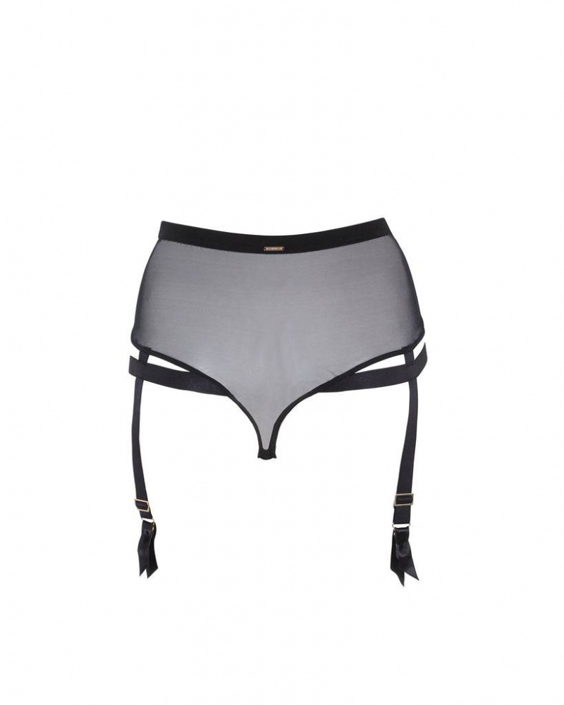 Bluebella Karolina Garter Belt Thong in Panties Black | USAEX3133