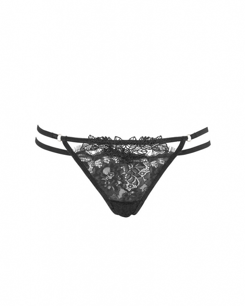 Bluebella Lumi Thong Lingerie Black | USAVD3254