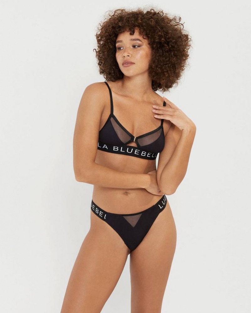 Bluebella Mabel Eco Bamboo Mesh Thong Panties Black | USAWY3134