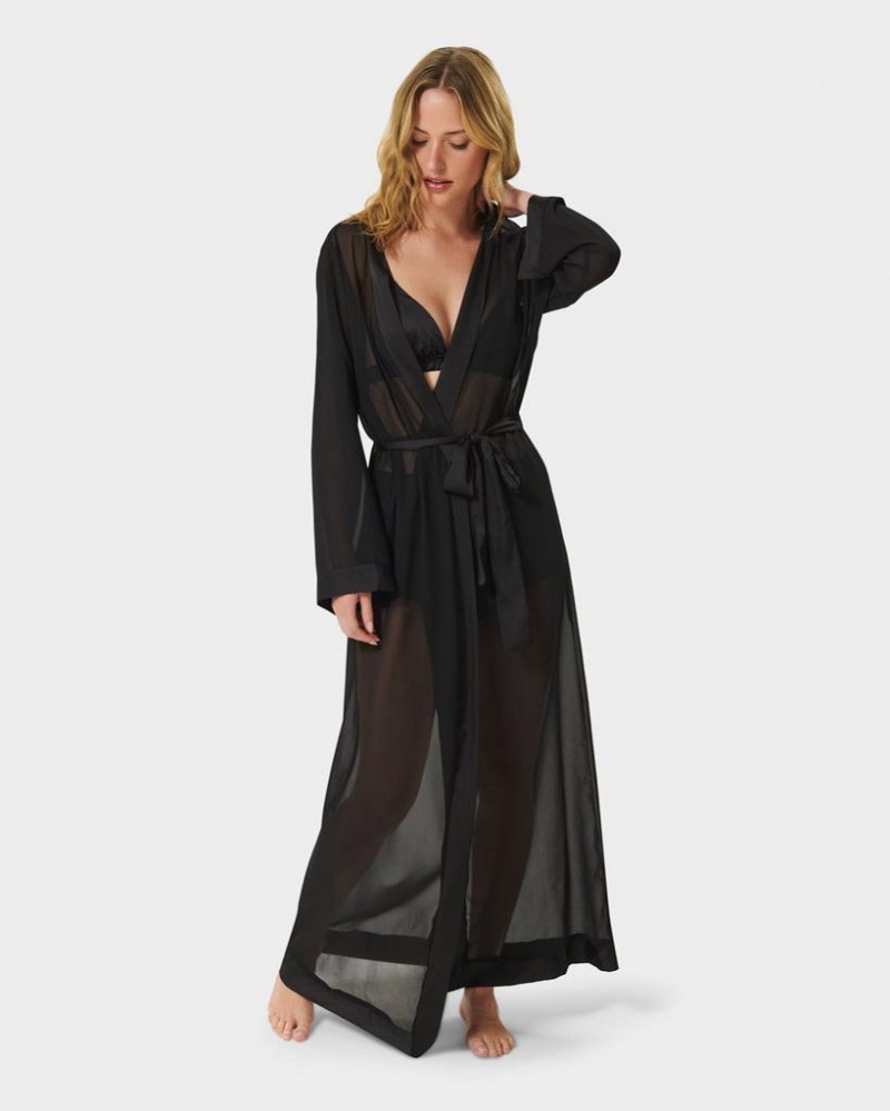 Bluebella Marcella Long Kimono Nightwear Black | USAGL3430