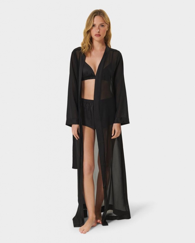 Bluebella Marcella Long Kimono Nightwear Black | USAGL3430